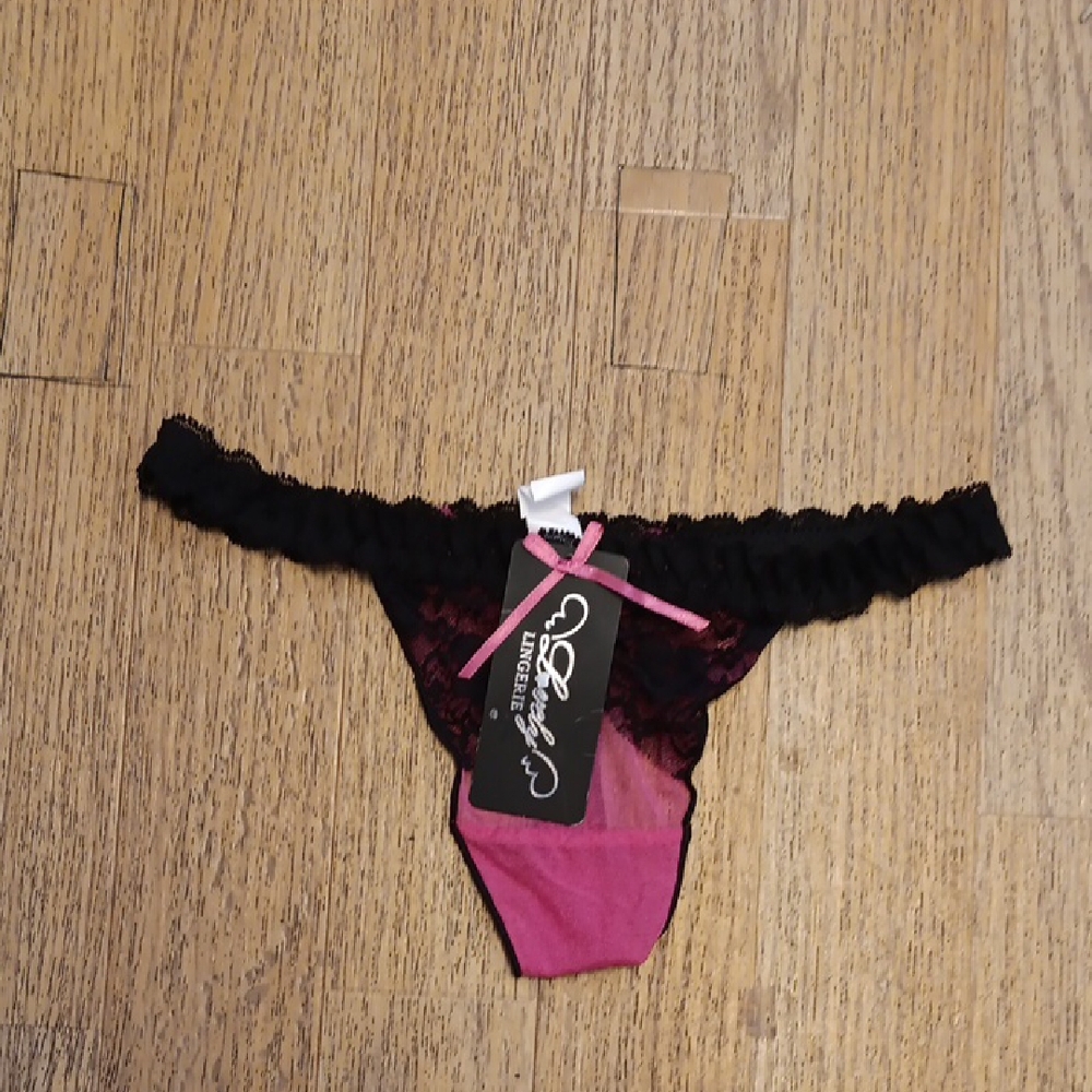 Black and Pink Lace Thongs